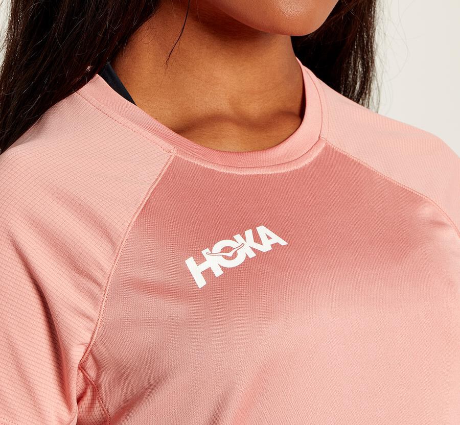 Haut Hoka One One Performance Short Sleeve Femme - Rose - QON-576249